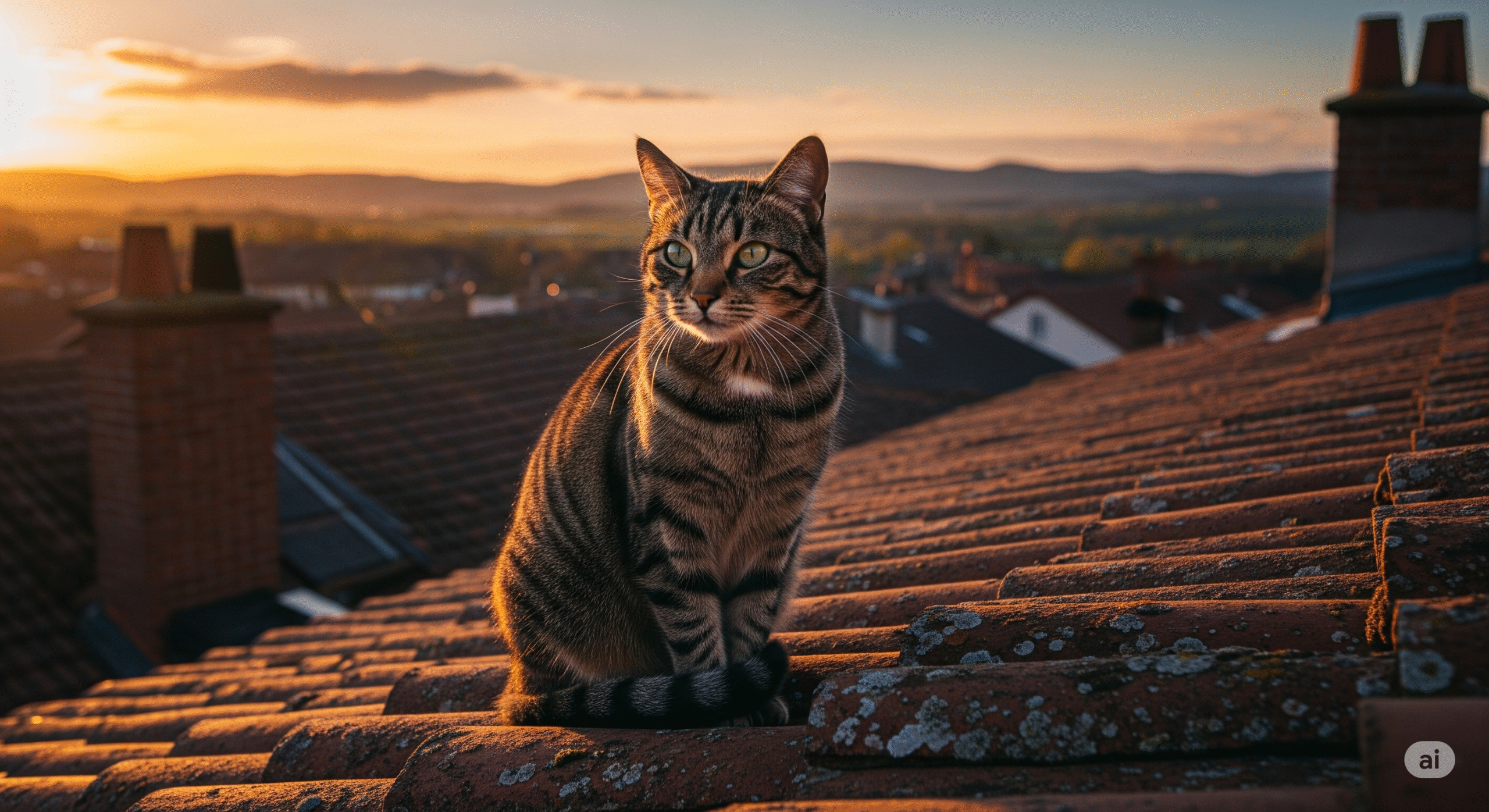 siedzący kot na dachu